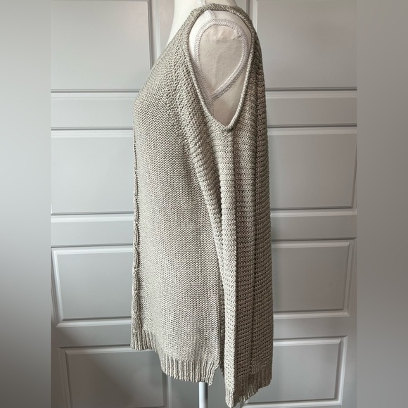 Cloth Cold Shoulder Knit Sweater Tunic Pullover Neutral Color Casual Style Large - Picture 3 of 7